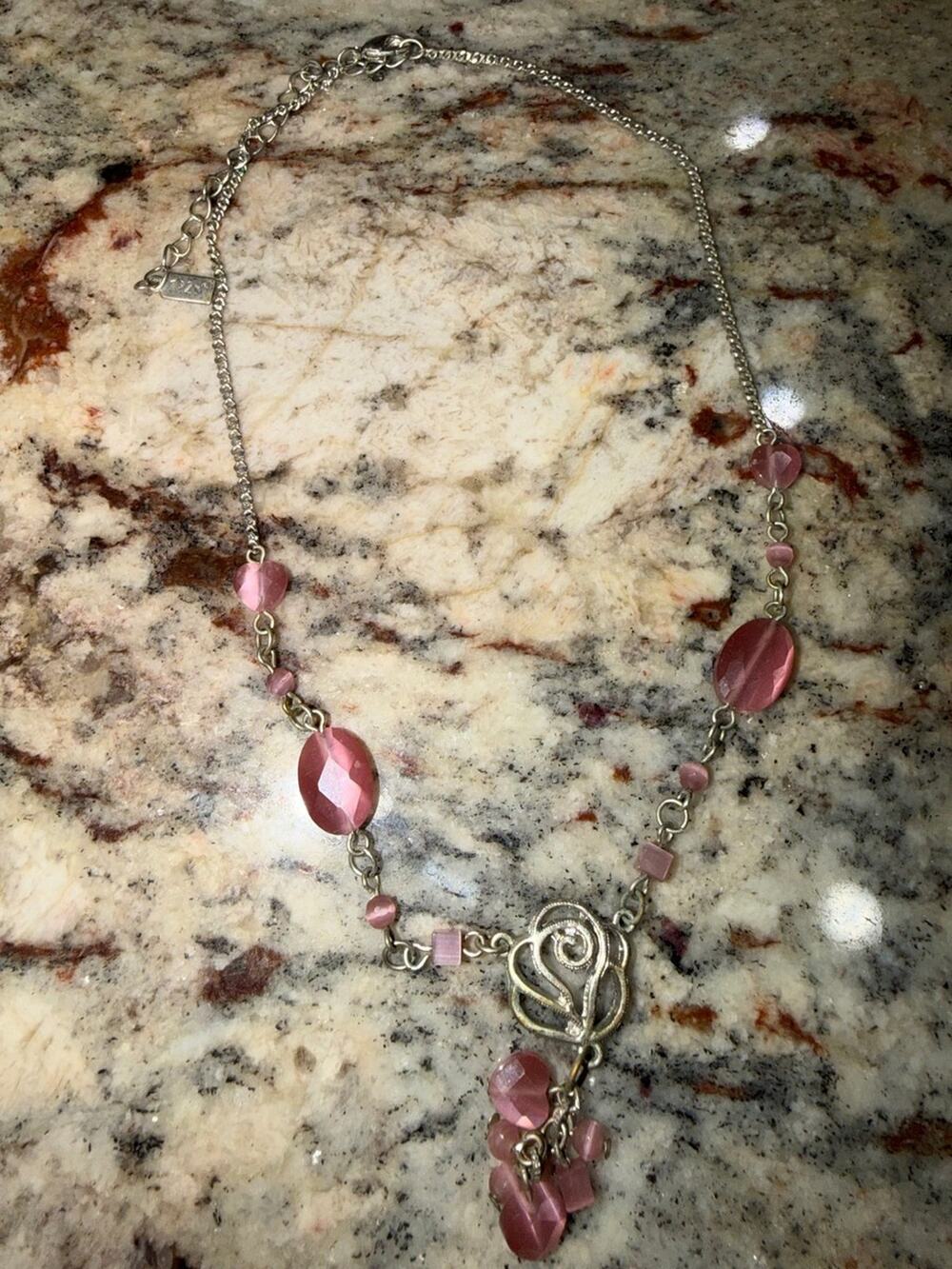 1928 Jewelry Pink Bead Rose Pendant Necklace